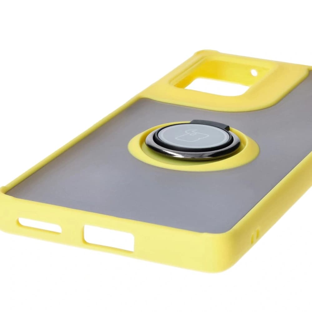 Bizon Case Hybrid Ring Motorola Edge 50 Fusion smoky with a yellow frame - 5