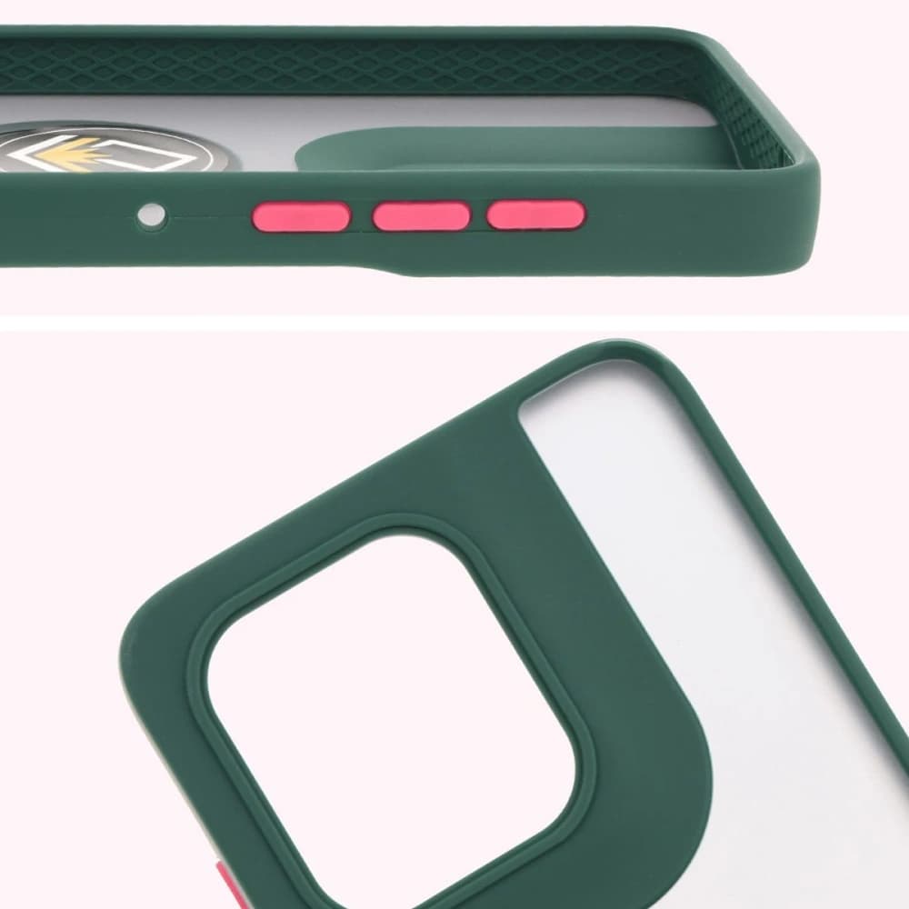 Caz hibrid Bizon Ring Motorola Edge 50 Neo fumuriu cu un cadru verde închis - 3