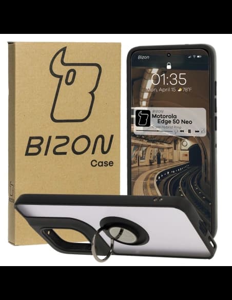 Bizon Case Hybrid Ring Motorola Edge 50 Neo fumuriu cu un cadru negru