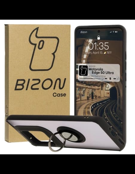 Bizon Case Hybrid Ring Motorola Edge 50 Ultra rauchig mit einem schwarzen Rahmen