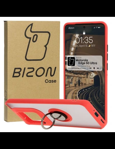 Bizon Case Hybrid Ring Motorola Edge 50 Ultra rauchig mit einem roten Rahmen