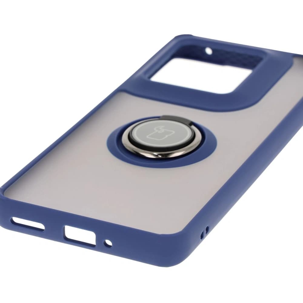 Bizon Case Hybrid Ring Motorola Edge 50 Ultra rauchig mit einem navyblauen Rahmen - 5