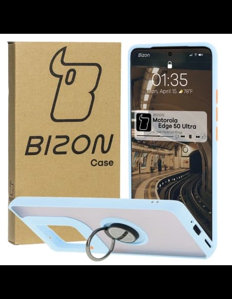 Bizon Case Hybrid Ring Motorola Edge 50 Ultra rauchig mit einem hellblauen Rahmen