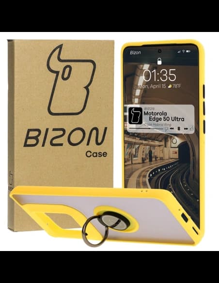 Bizon Case Hybrid Ring Motorola Edge 50 Ultra rauchig mit einem gelben Rahmen