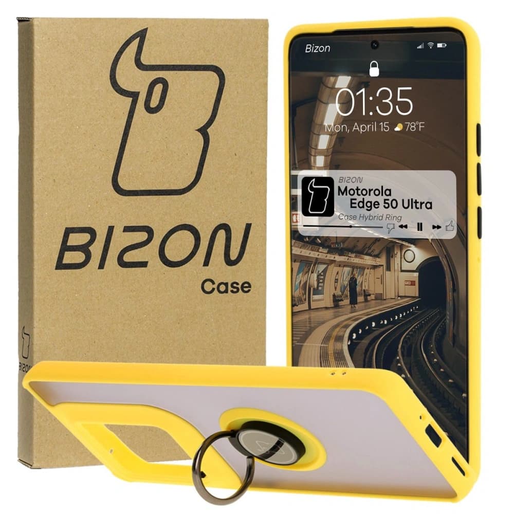 Bizon Case Hybrid Ring Motorola Edge 50 Ultra rauchig mit einem gelben Rahmen