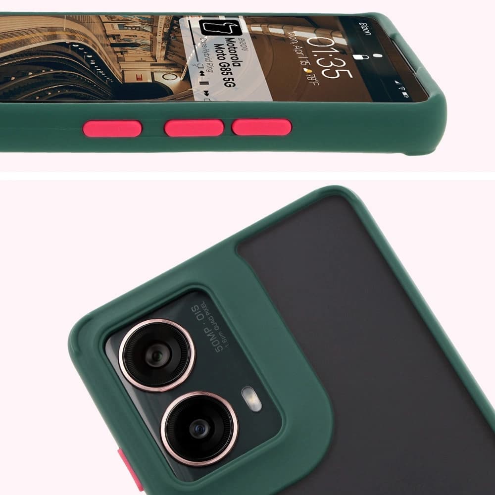 Bizon Case Hybrid Ring Motorola Moto G85 5G rauchig mit einem dunkelgrünen Rahmen - 3