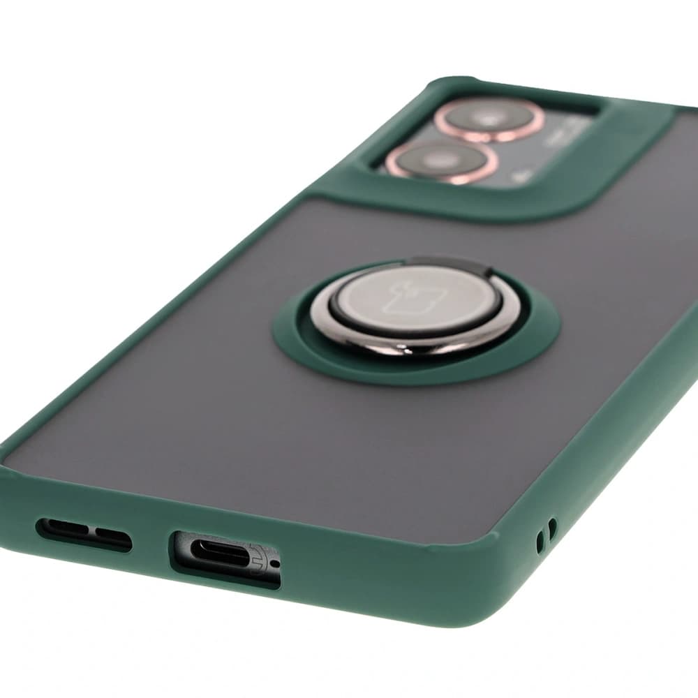 Bizon Case Hybrid Ring Motorola Moto G85 5G rauchig mit einem dunkelgrünen Rahmen - 5