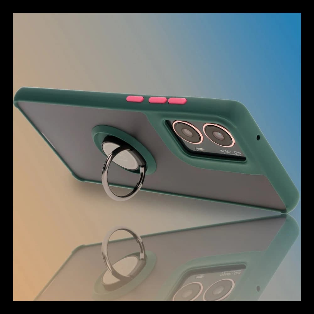 Bizon Case Hybrid Ring Motorola Moto G85 5G rauchig mit einem dunkelgrünen Rahmen - 6