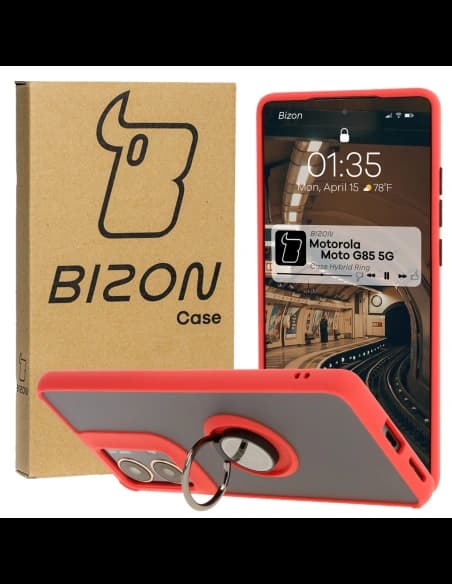 Bizon Case Hybrid Ring Motorola Moto G85 5G rauchig mit einem roten Rahmen