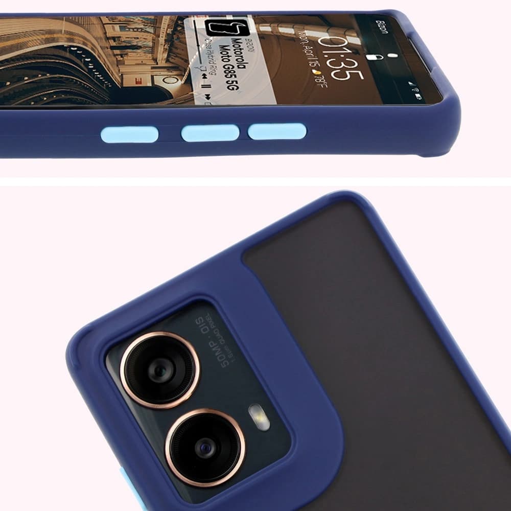 Bizon Case Hybrid Ring Motorola Moto G85 5G rauchig mit einem marineblauen Rahmen - 3