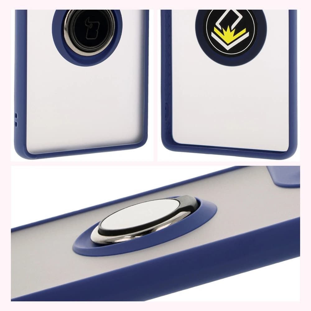 Bizon Case Hybrid Ring Motorola Moto G85 5G rauchig mit einem marineblauen Rahmen - 4