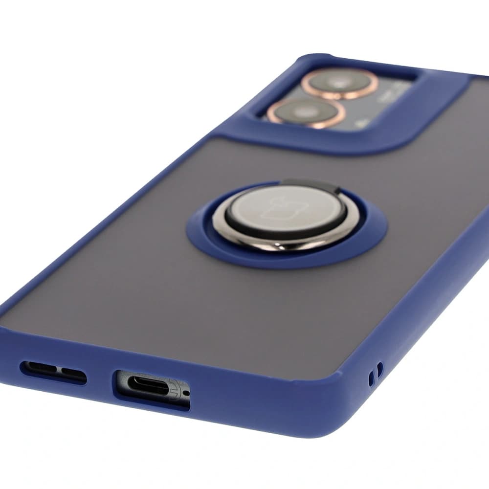Bizon Case Hybrid Ring Motorola Moto G85 5G rauchig mit einem marineblauen Rahmen - 5