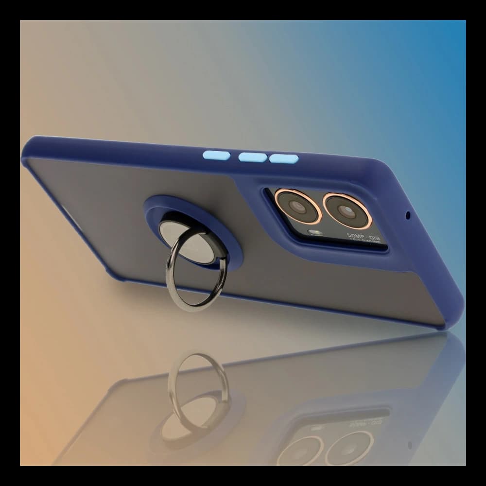 Bizon Case Hybrid Ring Motorola Moto G85 5G rauchig mit einem marineblauen Rahmen - 6