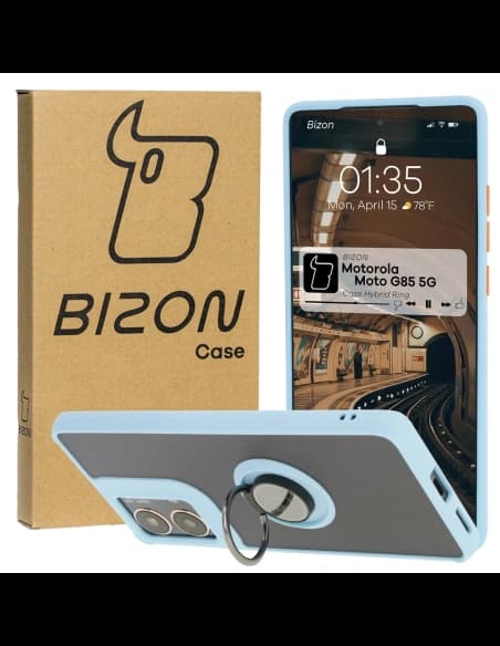 Bizon Case Hybrid Ring Motorola Moto G85 5G rauchig mit einem hellblauen Rahmen