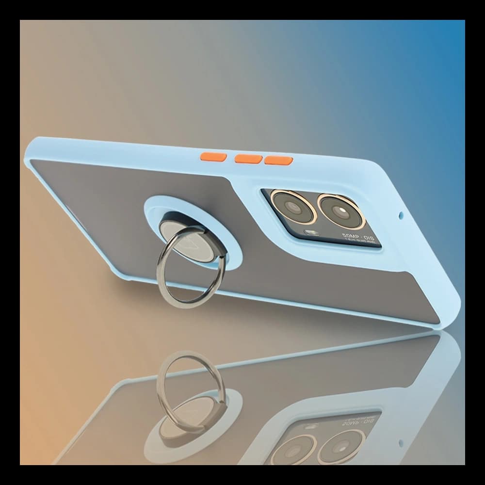 Bizon Case Hybrid Ring Motorola Moto G85 5G rauchig mit einem hellblauen Rahmen - 6