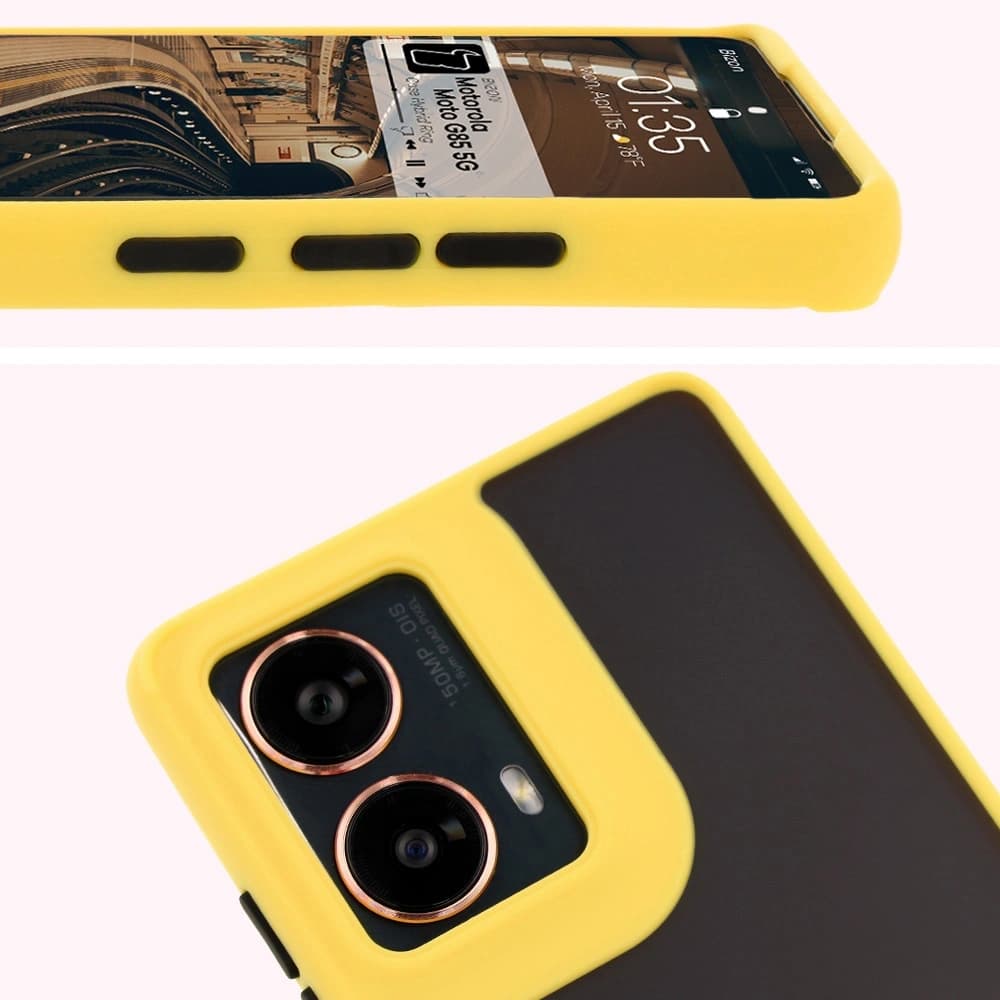 Bizon Case Hybrid Ring Motorola Moto G85 5G rauchig mit einem gelben Rahmen - 3