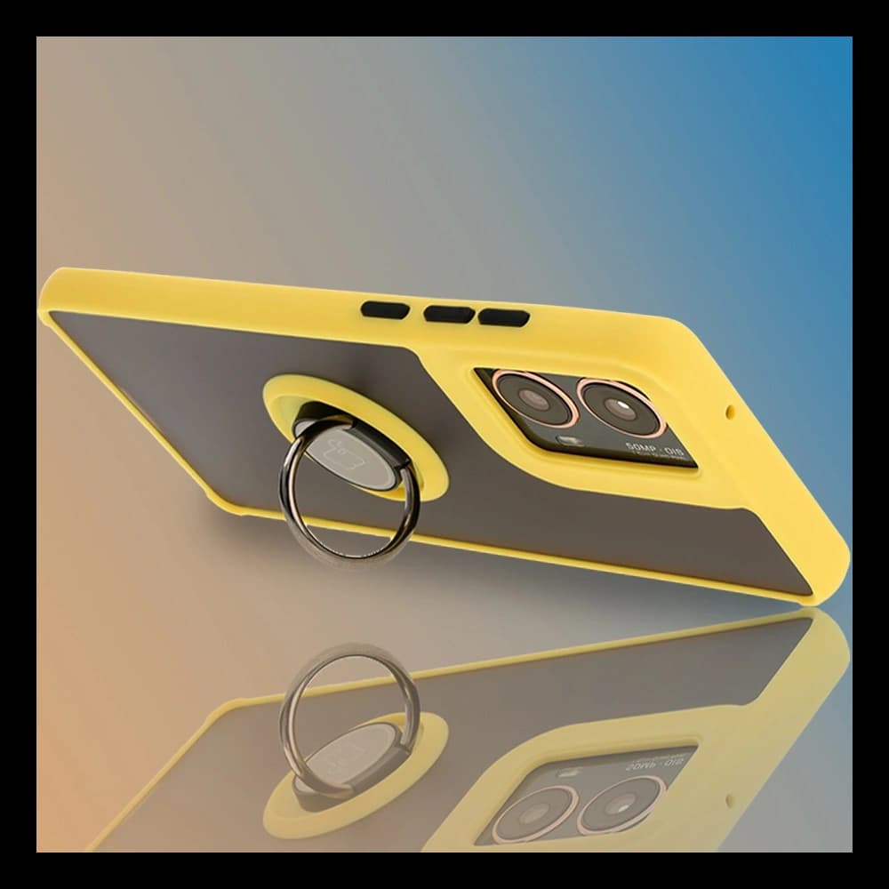 Bizon Case Hybrid Ring Motorola Moto G85 5G rauchig mit einem gelben Rahmen - 6