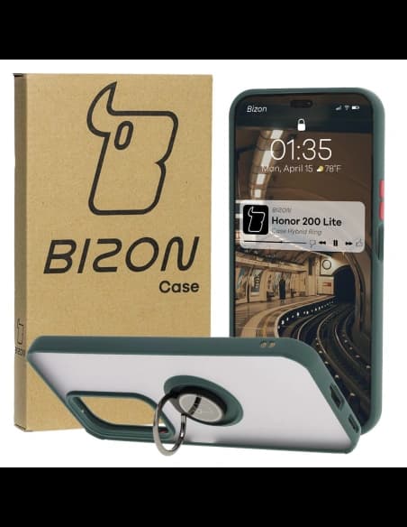 Bizon Case Hybrid Ring Honor 200 Lite smoky with a dark green frame