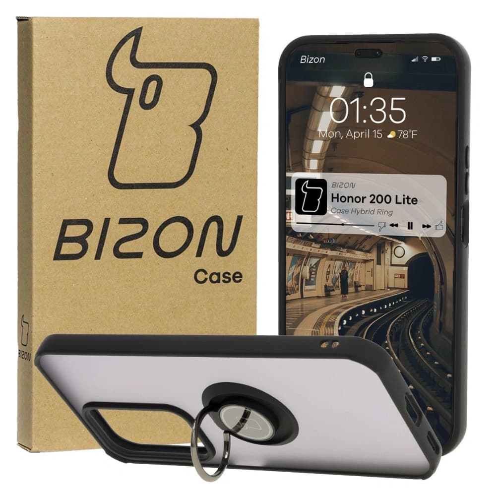 Bizon Case Hybrid Ring Honor 200 Lite smoky with a black frame - 1
