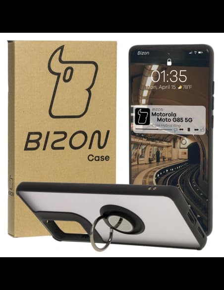 Bizon Case Hybrid Ring Motorola Moto G85 5G rauchig mit einem schwarzen Rahmen