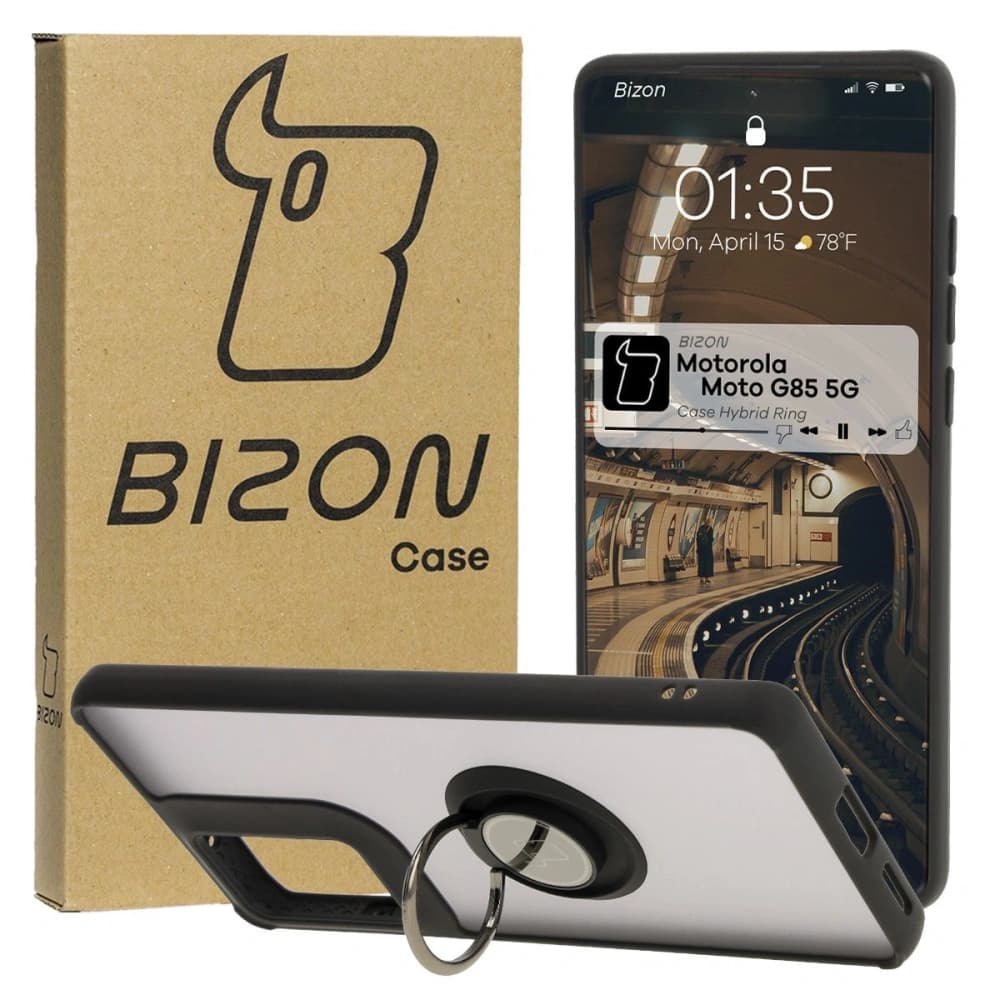 Bizon Case Hybrid Ring Motorola Moto G85 5G rauchig mit einem schwarzen Rahmen - 1
