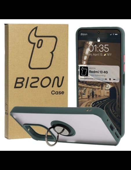 Bizon Case Hybrid Ring Xiaomi Redmi 13 4G füstös sötétzöld kerettel
