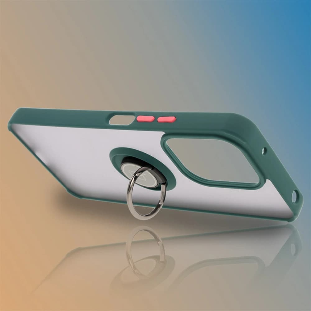 Bizon Case Hybrid Ring Xiaomi Redmi 13 4G rauchig mit einem dunkelgrünen Rahmen - 6