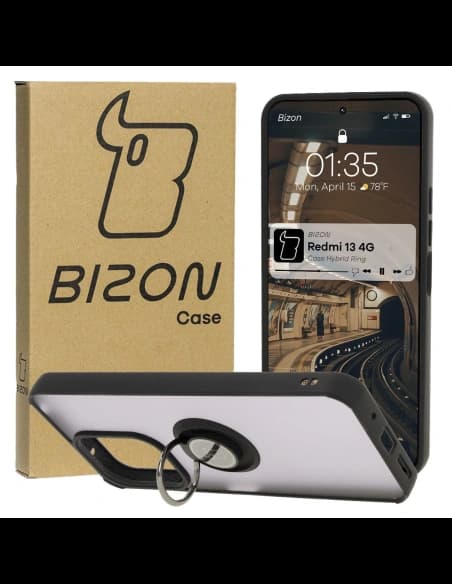 Bizon Case Hybrid Ring Xiaomi Redmi 13 4G füstös fekete kerettel