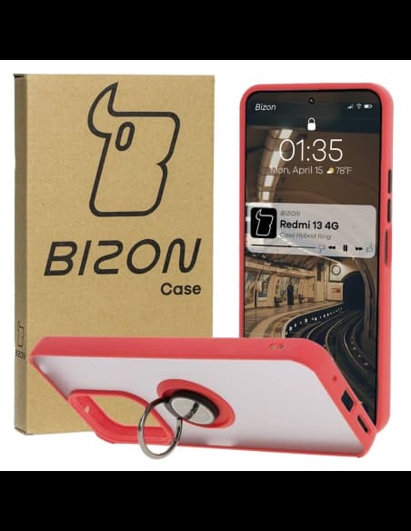 Bizon Case Hybrid Ring Xiaomi Redmi 13 4G füstös piros kerettel