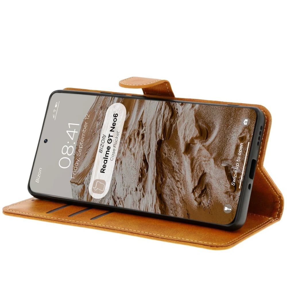 Etui s klopou Bizon Case Pocket pro Realme GT 6 / 6T / Neo 6 / Neo 6 SE hnědé - 5
