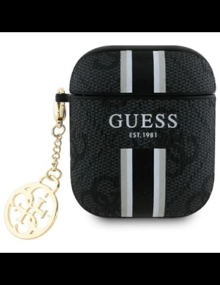 Etui Guess GUA2P4RPSK Apple AirPods 1/2 obal 4G tištěné pruhy kouzlo černý/black