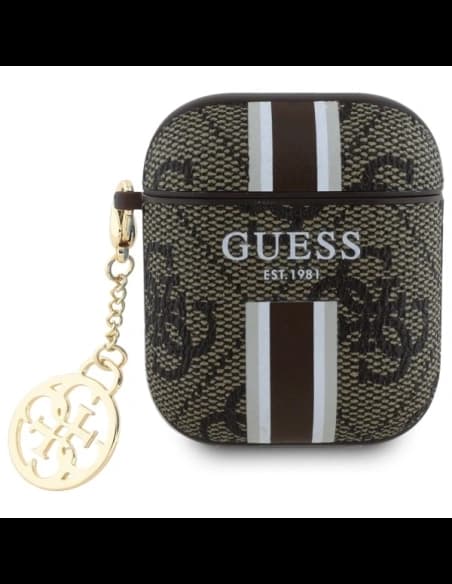 Etui Guess GUA2P4RPSW Apple AirPods 1/2 kryt 4G tištěné pruhy charm hnědá/brown