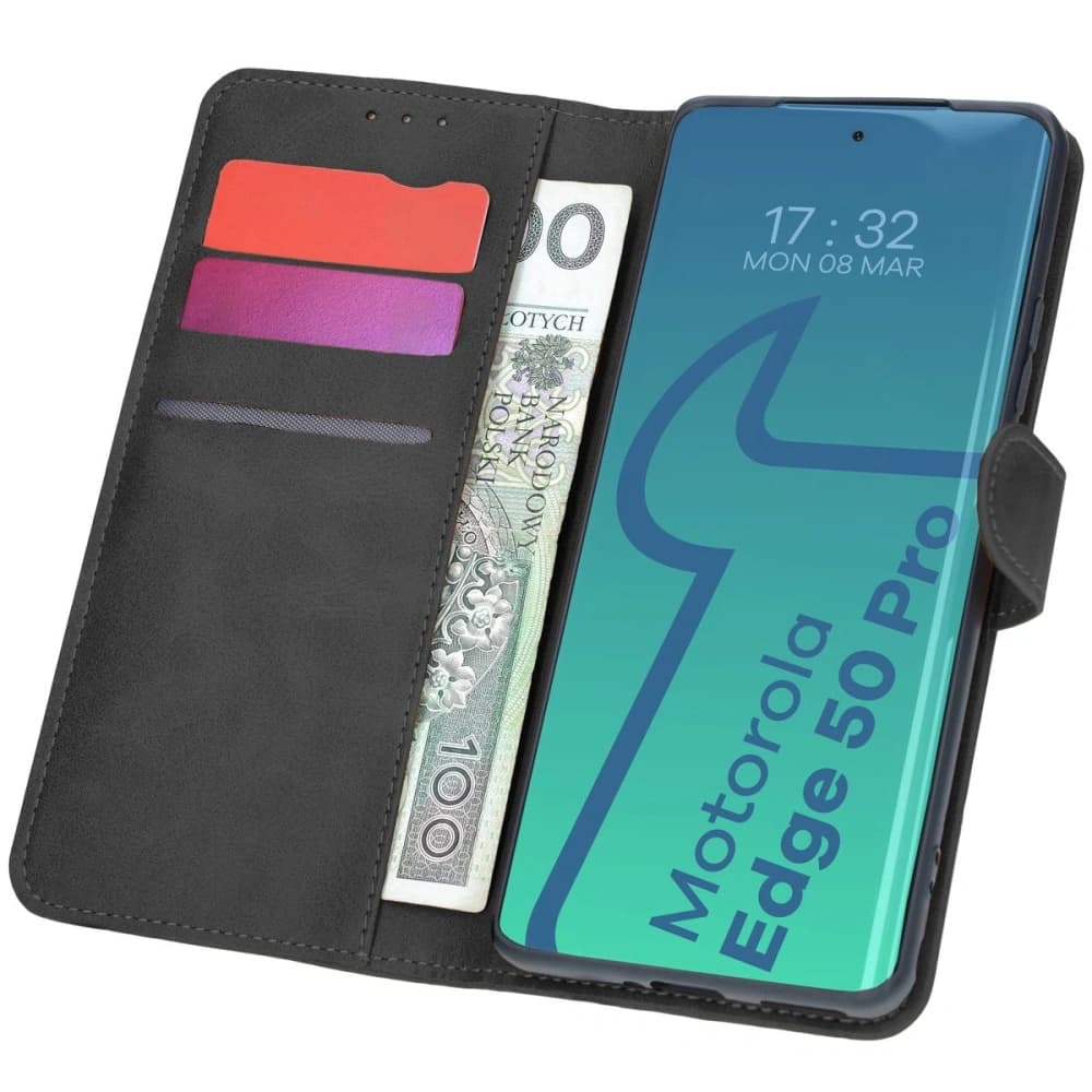Etui s klopou Bizon Case Pocket pro Motorola Edge 50 Pro černé - 1