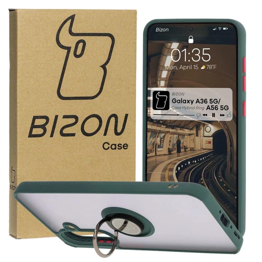 Bizon Case Hybrid Ring Samsung Galaxy A36 5G / A56 5G füstös sötétzöld kerettel - 1