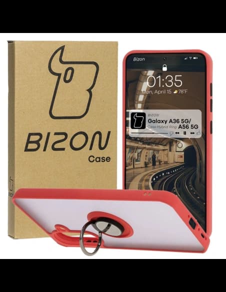 Bizon Case Hybrid Gyűrű Samsung Galaxy A36 5G / A56 5G füstös piros kerettel