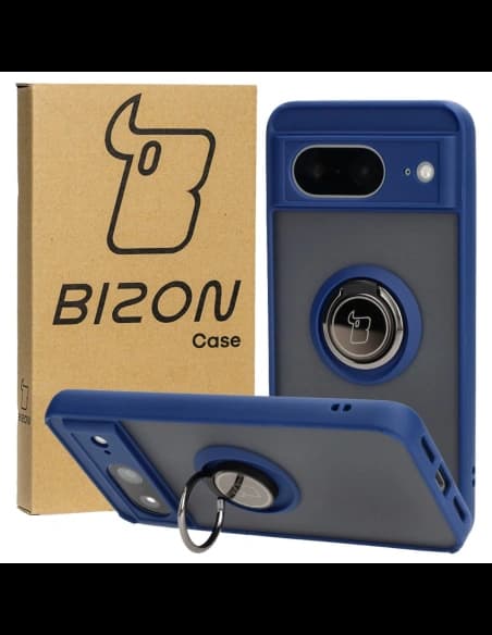 Bizon Case Hybrid Ring Google Pixel 8 fumurie cu un cadru albastru marin