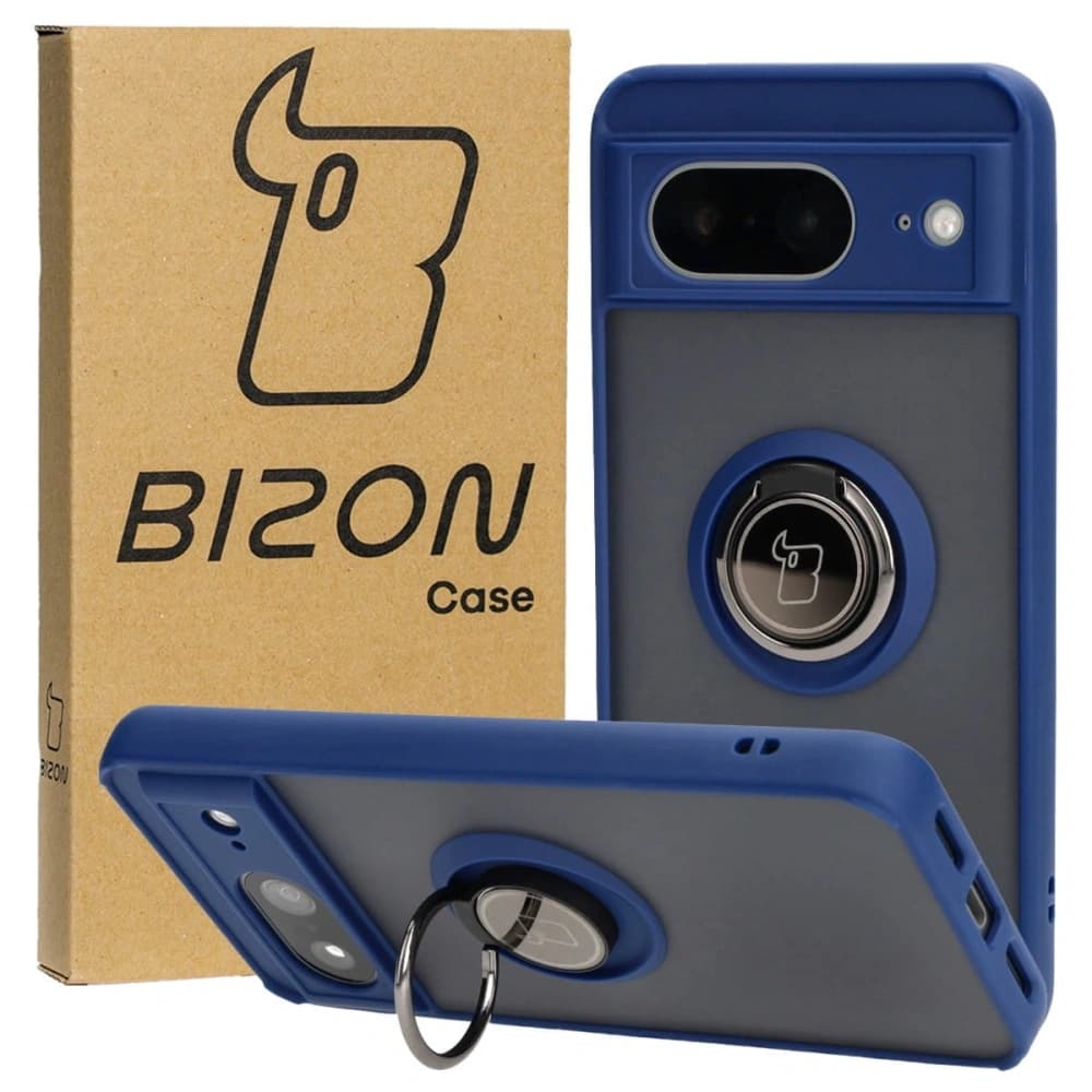 Bizon Case Hybrid Ring Google Pixel 8 fumurie cu un cadru albastru marin - 1