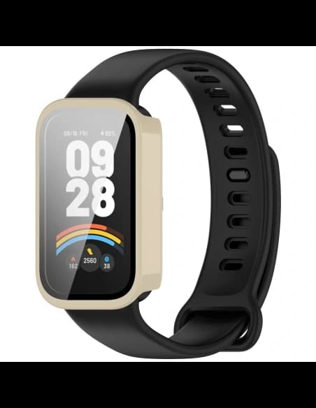 Etui ze szkłem do zegarka Bizon Case+Glass Watch do Xiaomi Smart Band 9 Active / Redmi Smart Band 3 beżowe