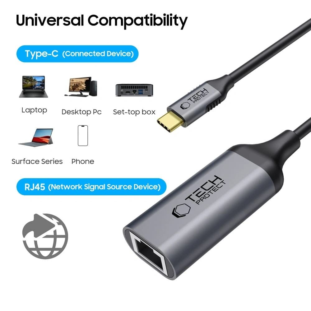 Tech-Protect Ultraboost Adapter USB-C / Ethernet RJ45 1000Mbps Fekete - 2