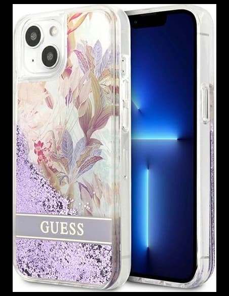 [OUTLET] Husa Guess GUHCP13SLFLSU Apple iPhone 13 mini violet/purple hardcase Flower Liquid Glitter