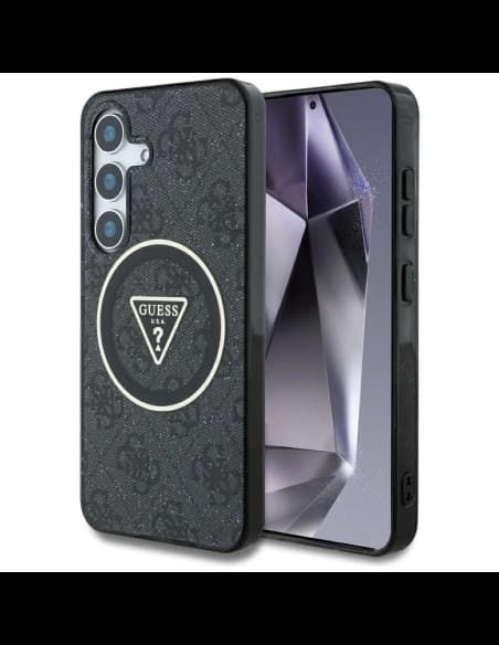 Guess Butoane Triunghiulare Glitter 4G MagSafe Samsung Galaxy S25+ Plus negru