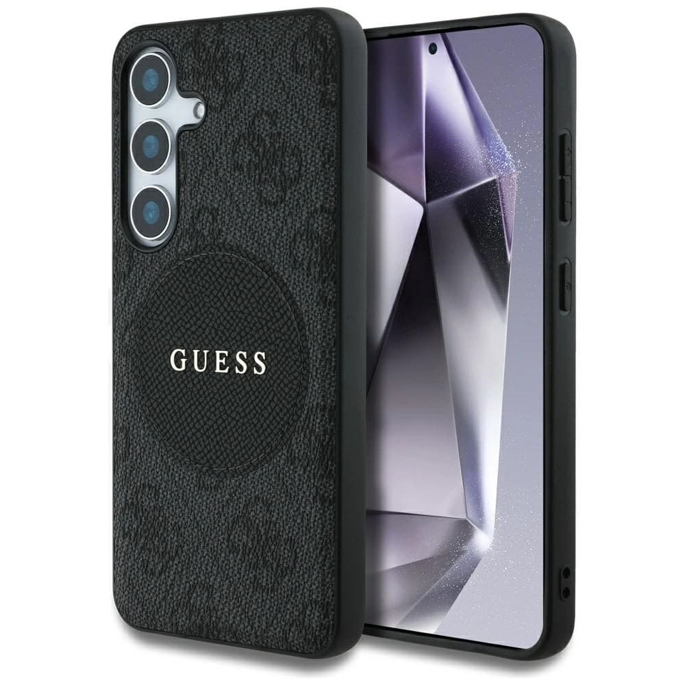 Guess Patch Rotund 4G Logo Clasic MagSafe Samsung Galaxy S25+ Plus negru