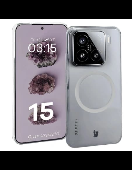 Etui s magnetickým kroužkem Bizon Case CrystalO pro Xiaomi 15 průhledné
