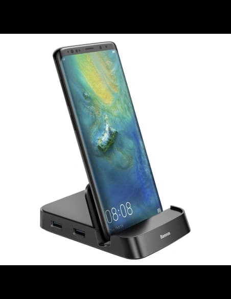 Stacja dokująca, HUB USB-C Baseus Mate Docking do smartfonów Huawei i Samsung, 15W (czarna)