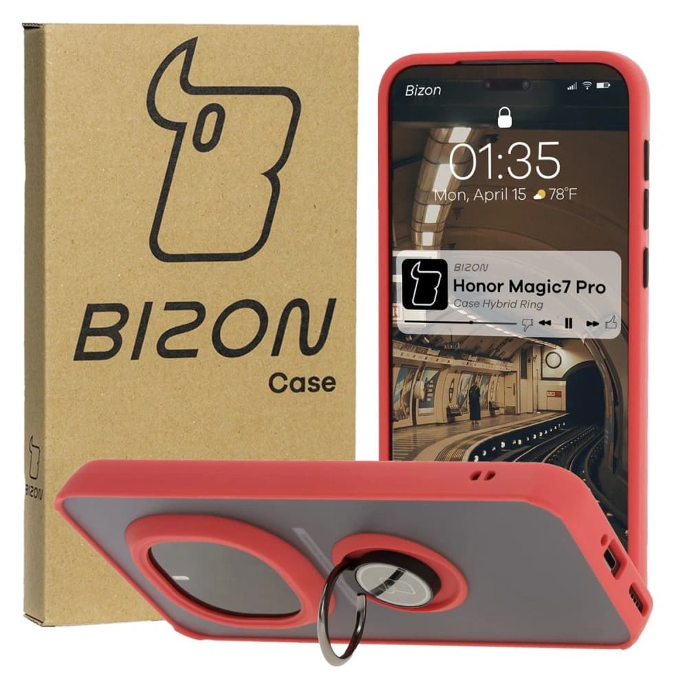 Bizon Case Hybrid Ring Honor Magic7 Pro getönt mit einem roten Rahmen - 1