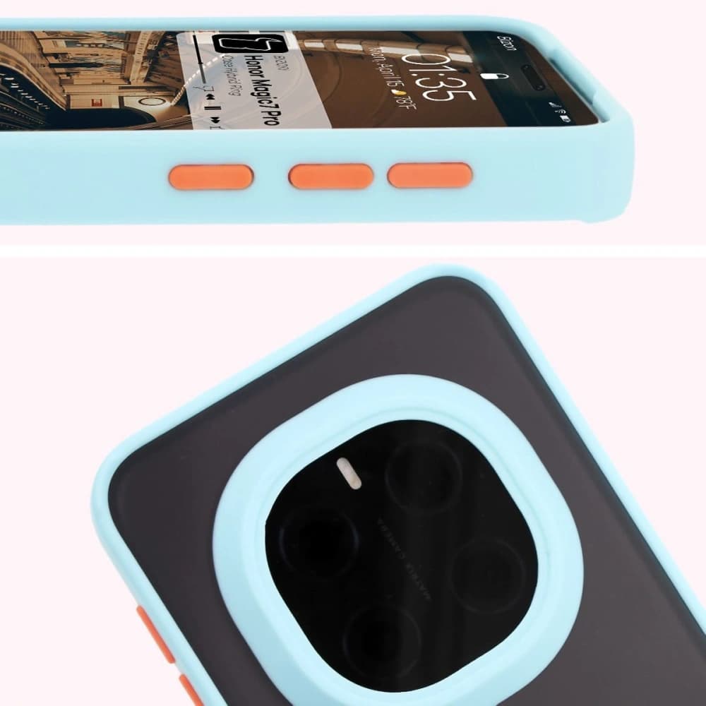 Bizon Case Hybrid Ring Honor Magic7 Pro nuanțat cu un cadru de culoare albastru deschis. - 3