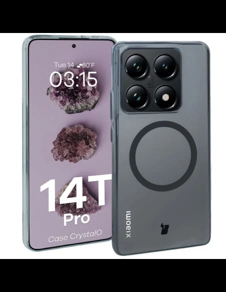Etui s magnetickým kroužkem Bizon Case CrystalO pro Xiaomi 14T Pro průhledné
