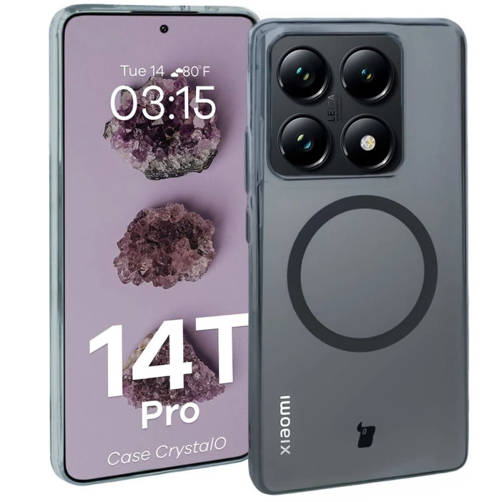 Etui s magnetickým kroužkem Bizon Case CrystalO pro Xiaomi 14T Pro průhledné - 1