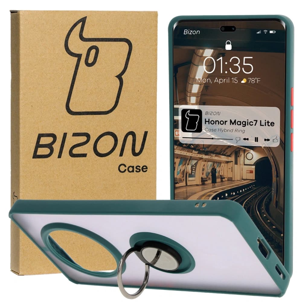 Bizon Case Hybrid Ring Honor Magic7 Lite fumuriu cu un cadru verde închis - 1