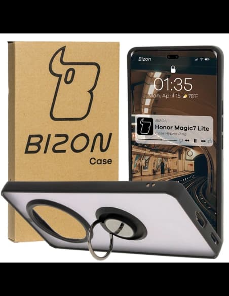 Bizon Case Hybrid Ring Honor Magic7 Lite fumuriu cu un cadru negru